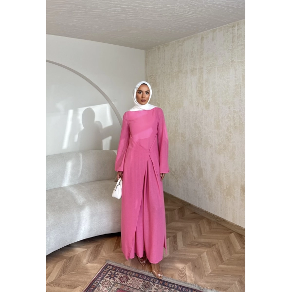 Noir Keten Elbise - Pembe