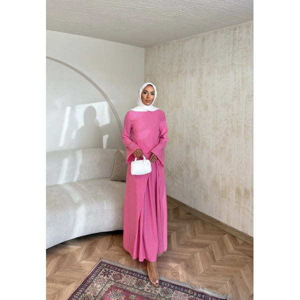 Noir Keten Elbise - Pembe
