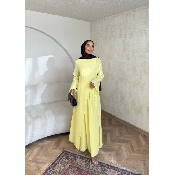 Noir Keten Elbise - Sarı