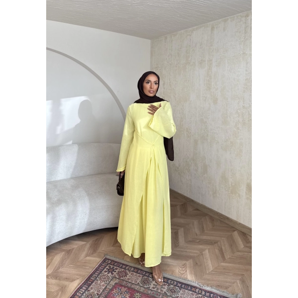 Noir Keten Elbise - Sarı