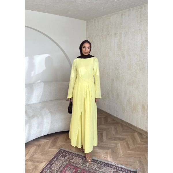 Noir Keten Elbise - Sarı