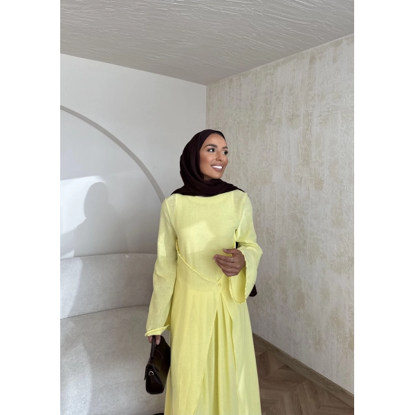 Noir Keten Elbise - Sarı