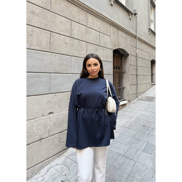 Nüha Yırtmaçlı Sweatshırt - Lacivert