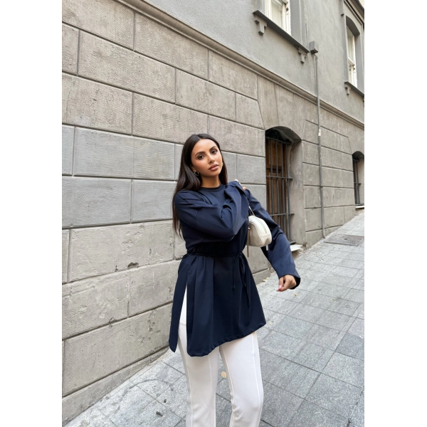 Nüha Yırtmaçlı Sweatshırt - Lacivert