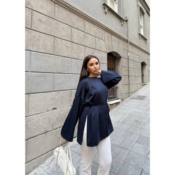 Nüha Yırtmaçlı Sweatshırt - Lacivert