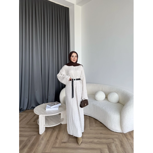 Nurs Örgü Detaylı Elbise - Bej