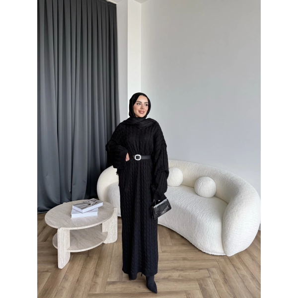 Nurs Örgü Detaylı Elbise - Siyah