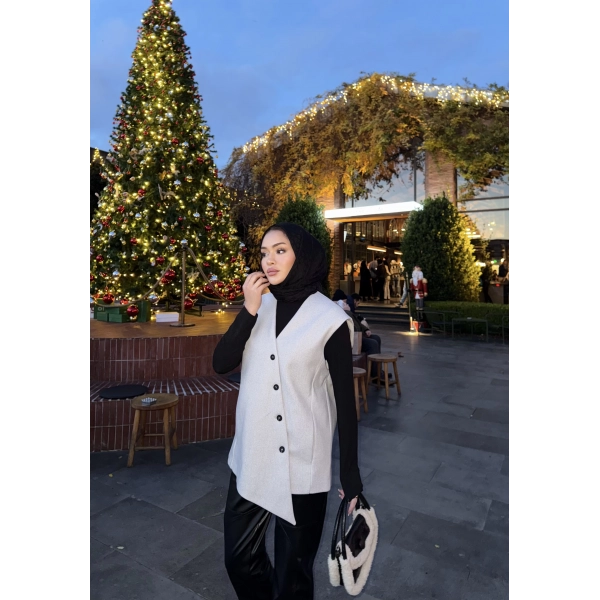 Önü Çapraz Düğmeli Yelek - Gri