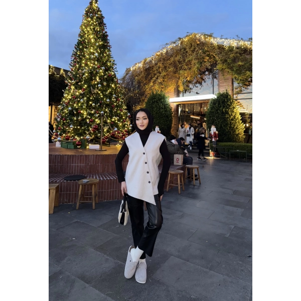 Önü Çapraz Düğmeli Yelek - Gri