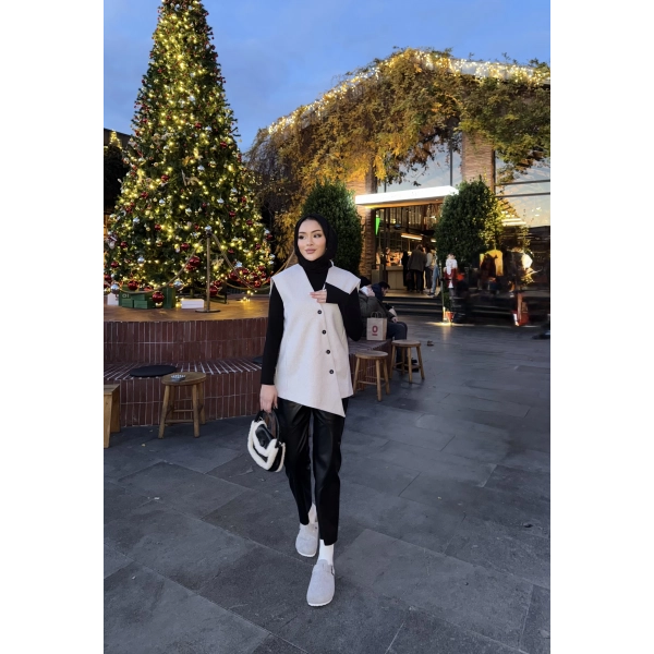 Önü Çapraz Düğmeli Yelek - Gri