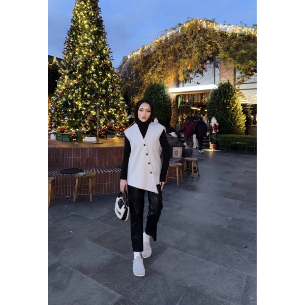 Önü Çapraz Düğmeli Yelek - Gri