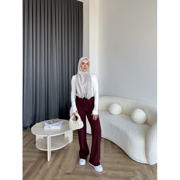 Oysh Kumaş Pantolon - Bordo