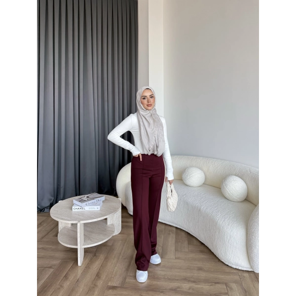 Oysh Kumaş Pantolon - Bordo