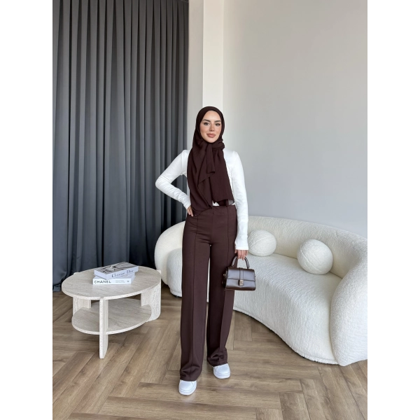 Oysh Kumaş Pantolon - Kahve