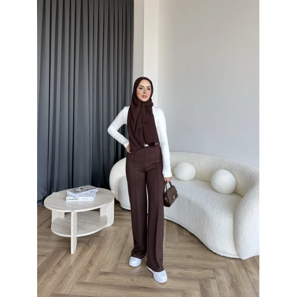 Oysh Kumaş Pantolon - Kahve