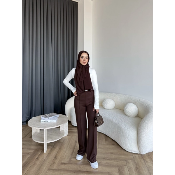 Oysh Kumaş Pantolon - Kahve