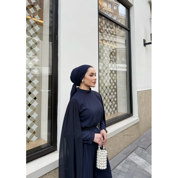 Pelerinli Piliseli Tasarım Tulum - Lacivert