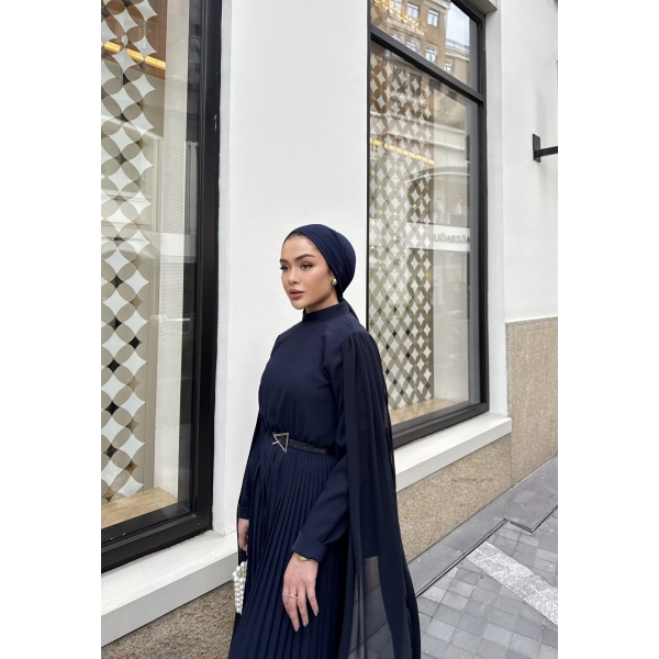 Pelerinli Piliseli Tasarım Tulum - Lacivert