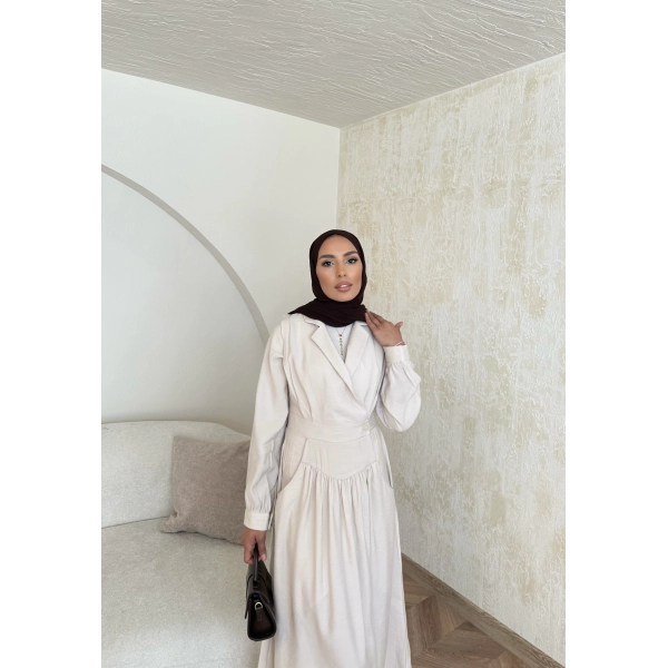 Pera Detaylı Elbise - Bej