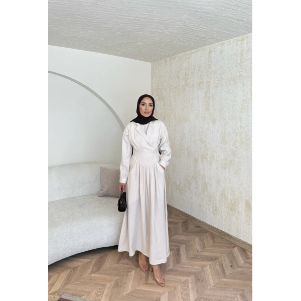 Pera Detaylı Elbise - Bej