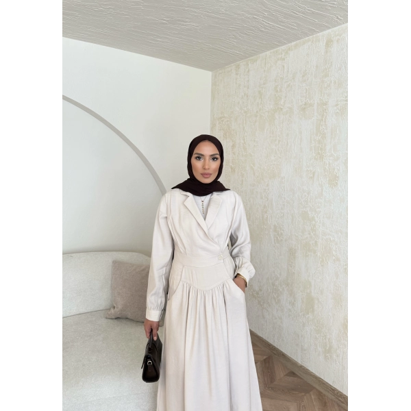 Pera Detaylı Elbise - Bej