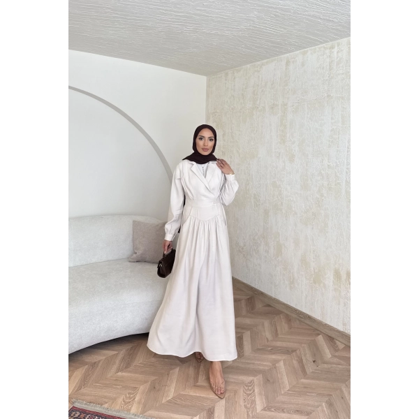 Pera Detaylı Elbise - Bej