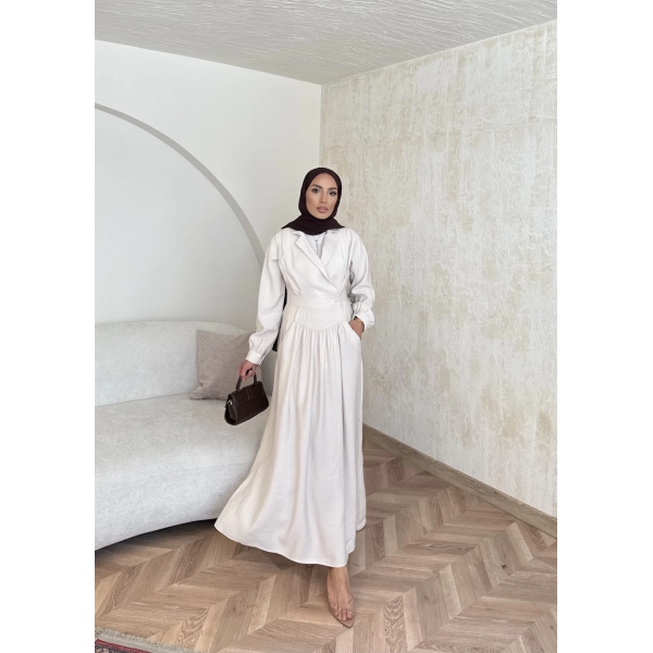 Pera Detaylı Elbise - Bej