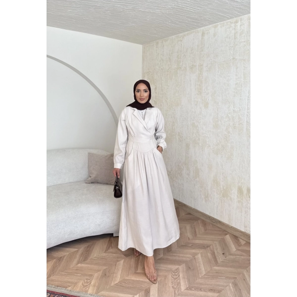 Pera Detaylı Elbise - Bej