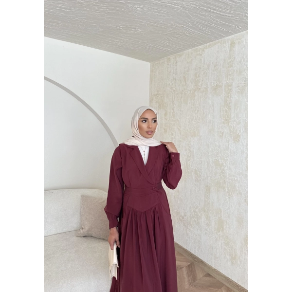 Pera Detaylı Elbise - Bordo