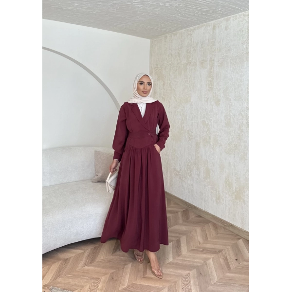 Pera Detaylı Elbise - Bordo