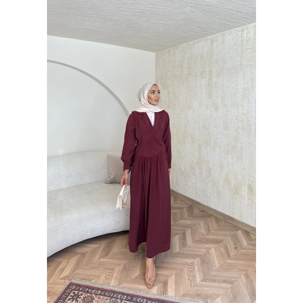 Pera Detaylı Elbise - Bordo