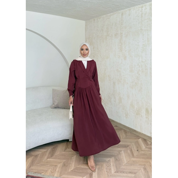 Pera Detaylı Elbise - Bordo