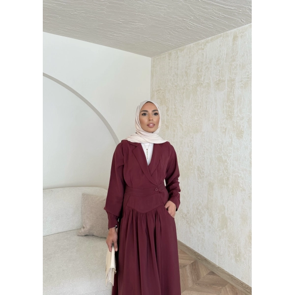 Pera Detaylı Elbise - Bordo