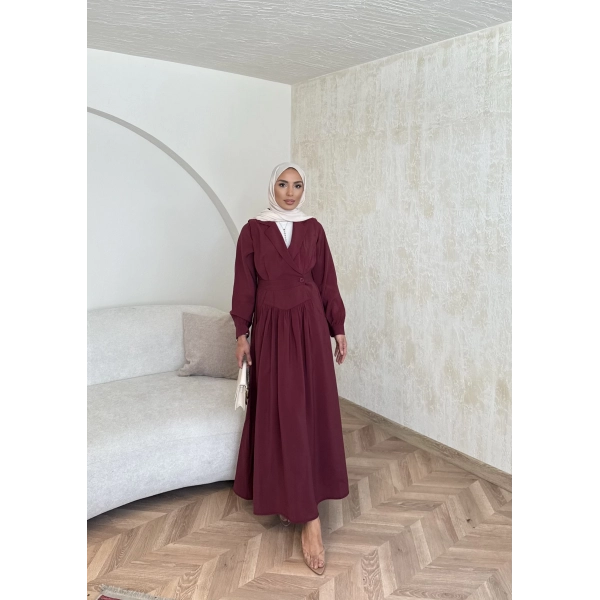 Pera Detaylı Elbise - Bordo