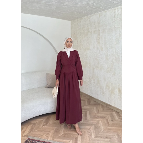 Pera Detaylı Elbise - Bordo