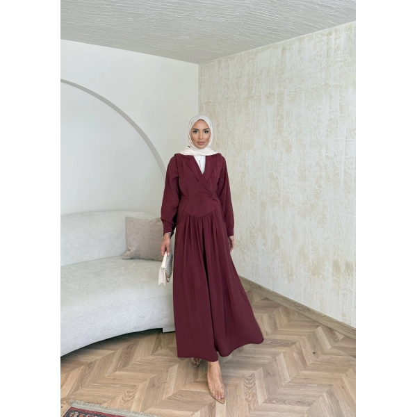Pera Detaylı Elbise - Bordo