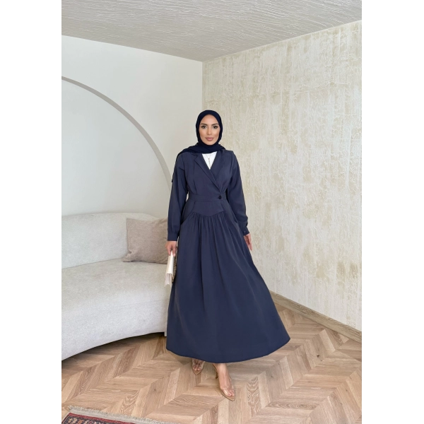 Pera Detaylı Elbise - Lacivert