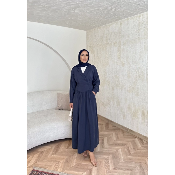 Pera Detaylı Elbise - Lacivert