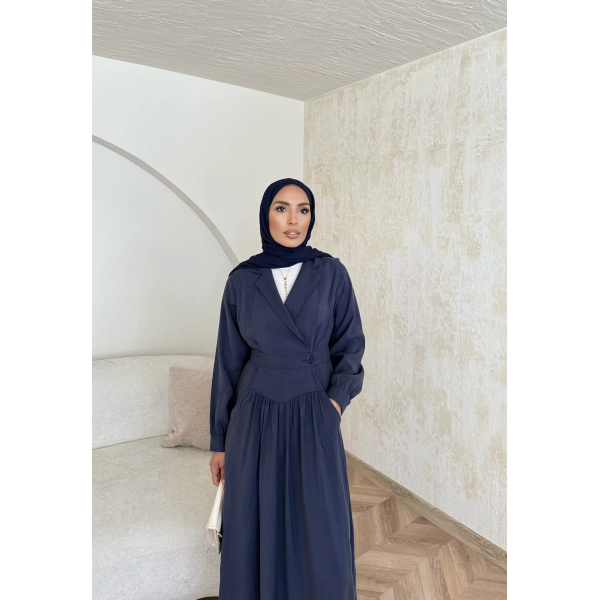 Pera Detaylı Elbise - Lacivert