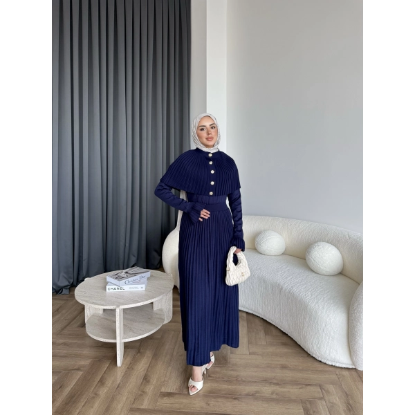 Piliseli Triko Elbise - Lacivert