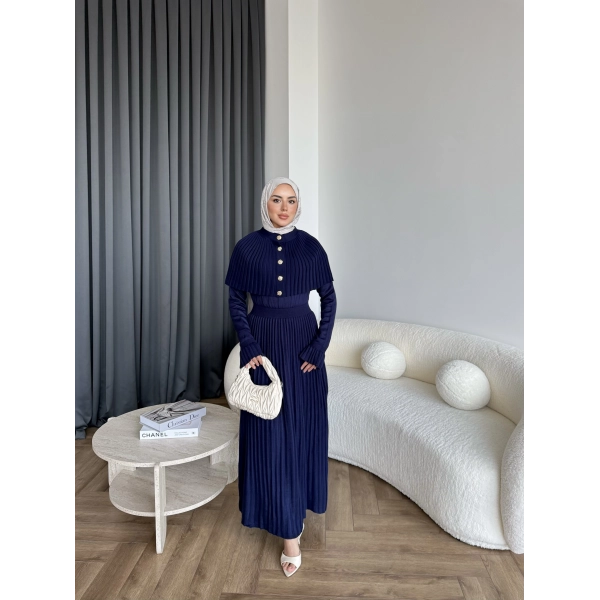 Piliseli Triko Elbise - Lacivert