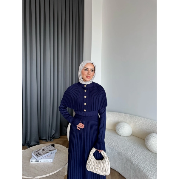 Piliseli Triko Elbise - Lacivert