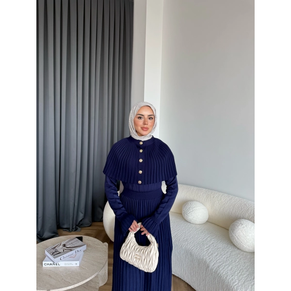 Piliseli Triko Elbise - Lacivert