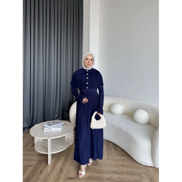 Piliseli Triko Elbise - Lacivert