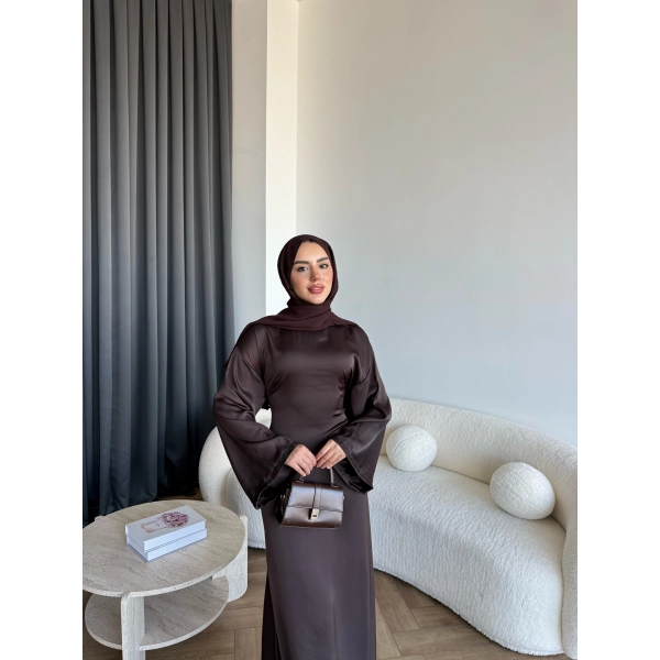 Pln- Aslıhan Saten Elbise - Acı Kahve