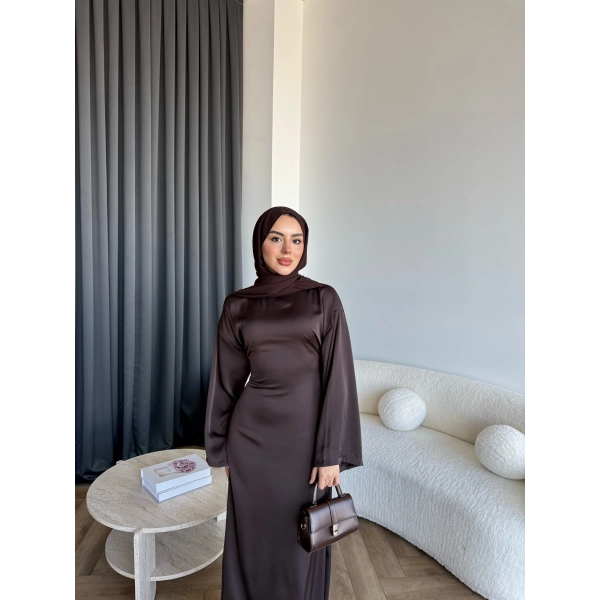 Pln- Aslıhan Saten Elbise - Acı Kahve