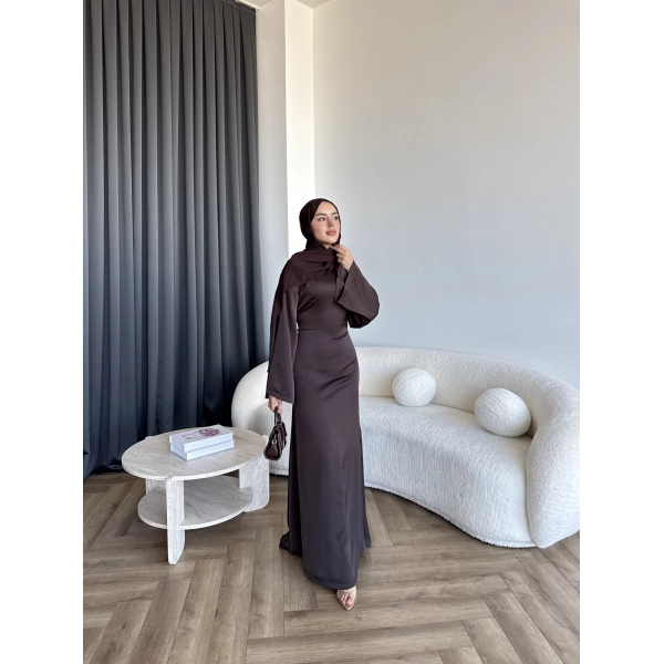 Pln- Aslıhan Saten Elbise - Acı Kahve