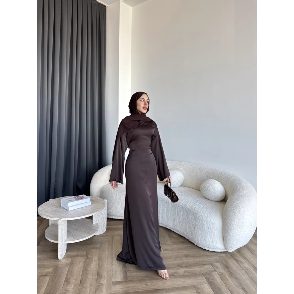 Pln- Aslıhan Saten Elbise - Acı Kahve