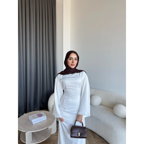 Pln- Aslıhan Saten Elbise - Beyaz