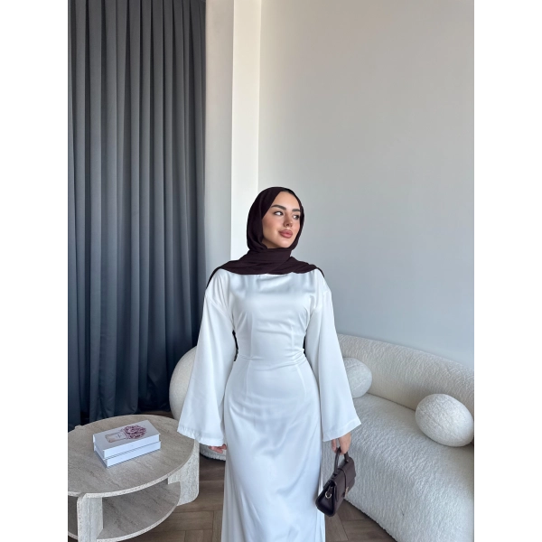 Pln- Aslıhan Saten Elbise - Beyaz